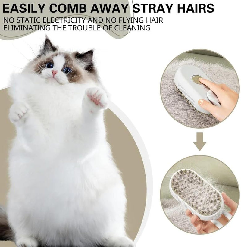 4-in-1 Pet Steam Grooming Brush,Rechargeable Cat Brushes for Indoor Cats,Quiet Detangling Brush for Long Haired Cats and Dogs(Cream Color)