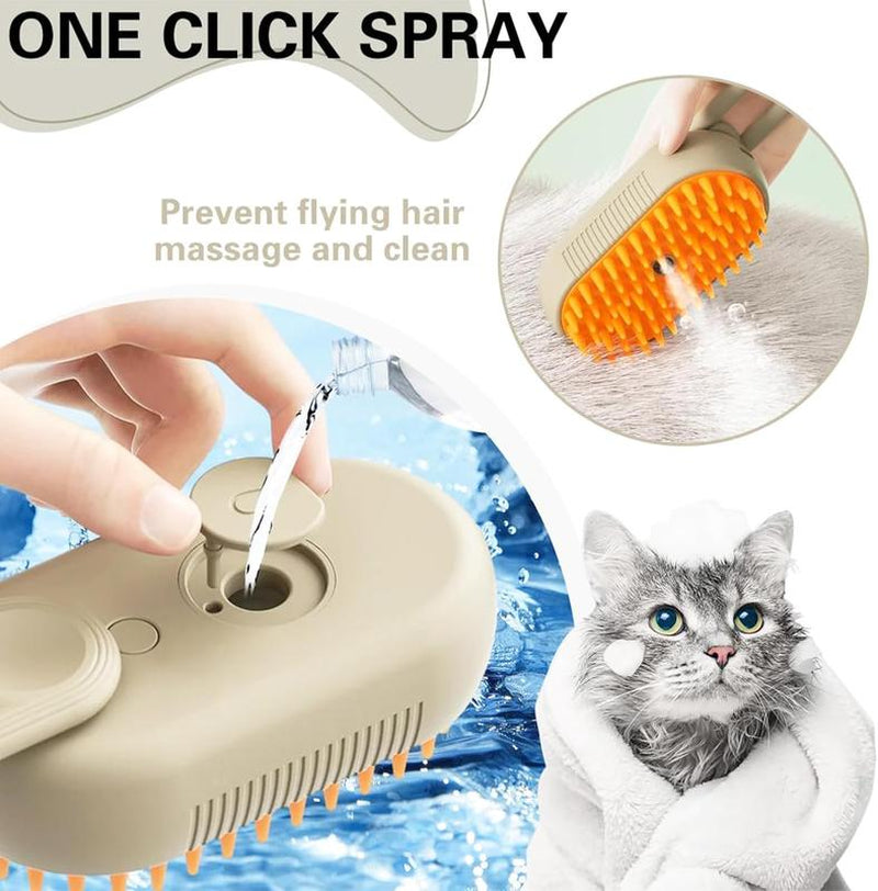 4-in-1 Pet Steam Grooming Brush,Rechargeable Cat Brushes for Indoor Cats,Quiet Detangling Brush for Long Haired Cats and Dogs(Cream Color)