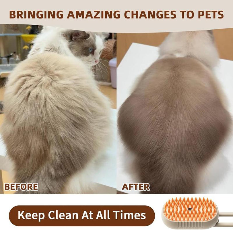 4-in-1 Pet Steam Grooming Brush,Rechargeable Cat Brushes for Indoor Cats,Quiet Detangling Brush for Long Haired Cats and Dogs(Cream Color)