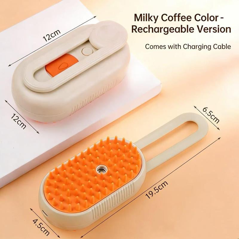 4-in-1 Pet Steam Grooming Brush,Rechargeable Cat Brushes for Indoor Cats,Quiet Detangling Brush for Long Haired Cats and Dogs(Cream Color)