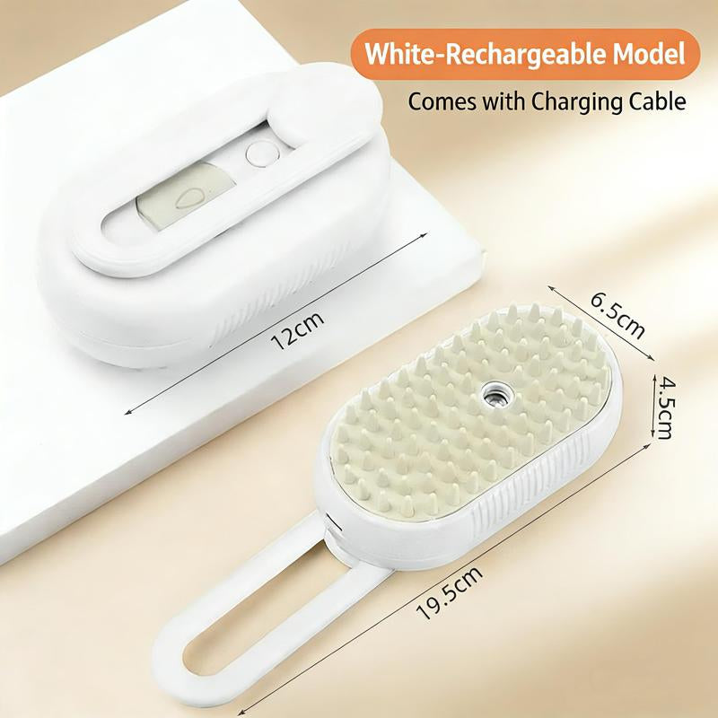 4-in-1 Pet Steam Grooming Brush,Rechargeable Cat Brushes for Indoor Cats,Quiet Detangling Brush for Long Haired Cats and Dogs(Cream Color)